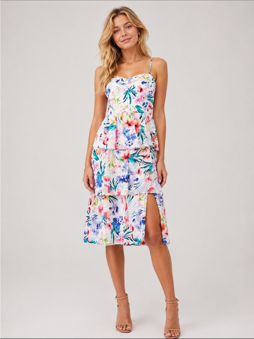 Amanda Uprichard Naples Rosalia Floral Tiered ruffle Dress Large 8402